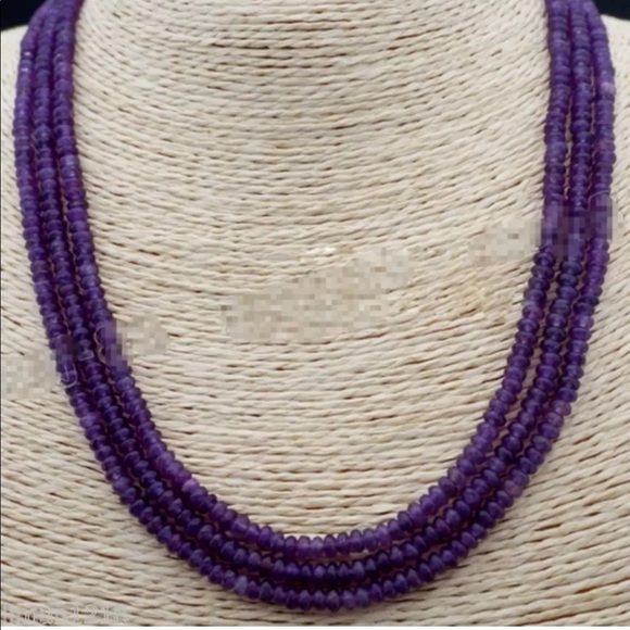 Artisan Crafted Jewelry - 3-Strand Amethyst 2 X 4mm Beaded Necklace